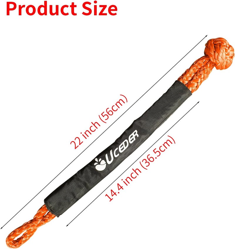 UCEDER Soft Shackle,Synthetic Shackle Rope Recovery Kit with Extra Protective Sleeves(56,000 lbs Breaking Strength) Heavy Duty Tow Shackles for Off-Road, Truck, Jeep, SUV, UTV, ATV (Orange) - Image 2
